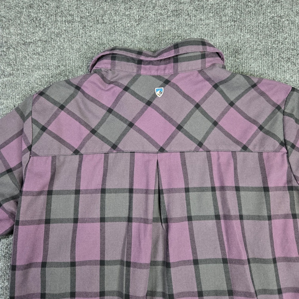 Kuhl Rukus Women's Plaid Flannel Pullover Shirt Size Large Purple Pockets Hiking - Picture 3 of 14